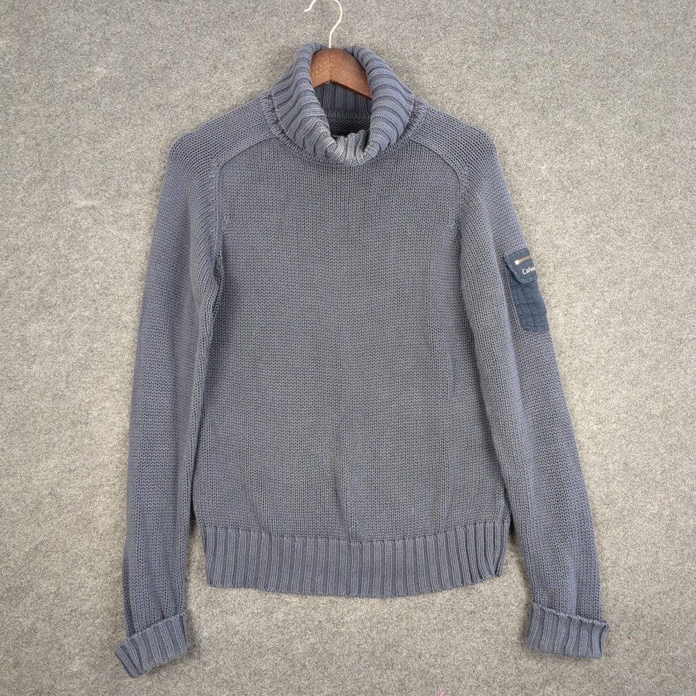 Calvin Klein Jeans Womens Small Blue Chunky Knit Turtleneck Sweater - Picture 2 of 13
